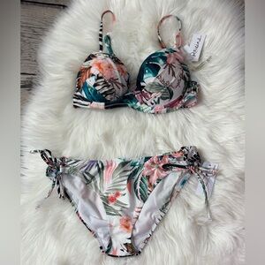 Raisins Floral Print Bikini - Pink and Green